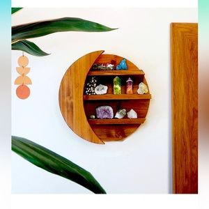 Decor Moon Shelf Crystals Wood Display Case Essential Oils Bathroom Bedroom